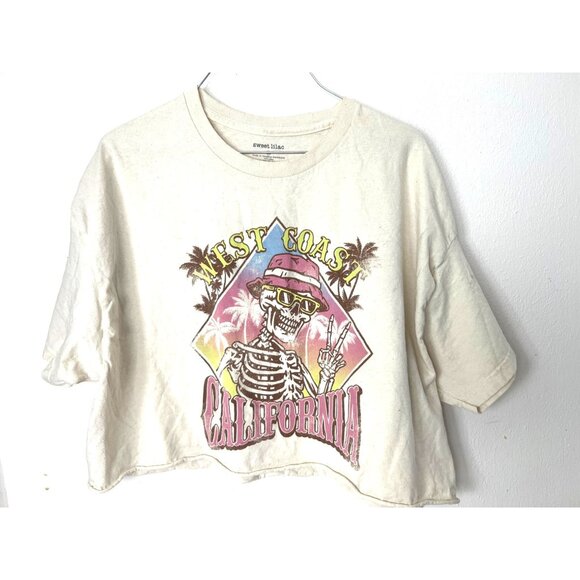 Sweet Lilac XL Cropped T-Shirt West Coast California Boho Skeleton Hippy Peace - Picture 1 of 6